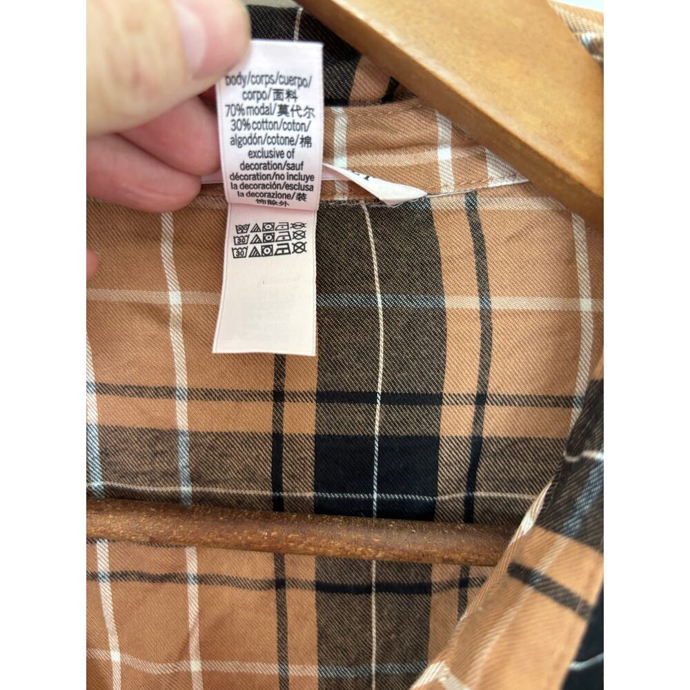 Victoria's Secret Womens Plaid Flannel Shirt Brown Black Oversized Button Sz L - Picture 4 of 4